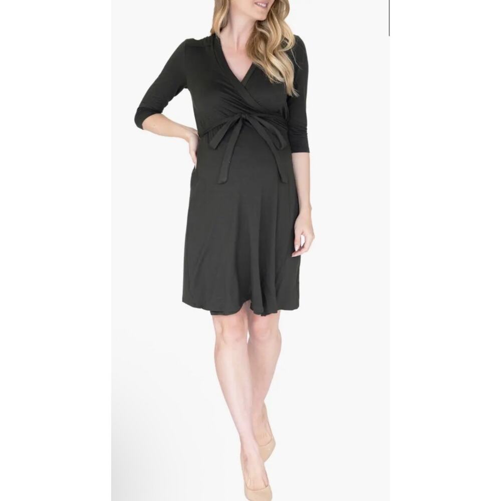 Angel Maternity Empire Waist Maternity/Nursing Wrap Dress Size L Black NWT $80